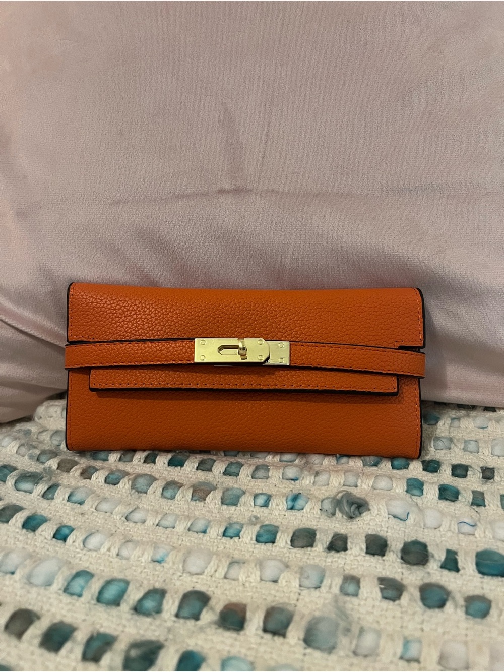 INSPIRED Orange Leather Turn-Lock Wallet Clutch